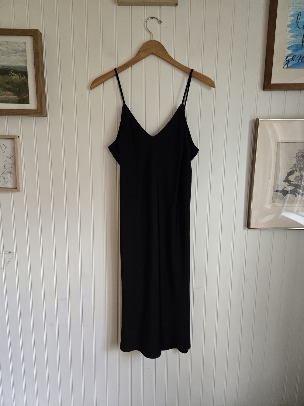 a new day Black V-Neck Chic Midi Slip Dress with Thin Straps